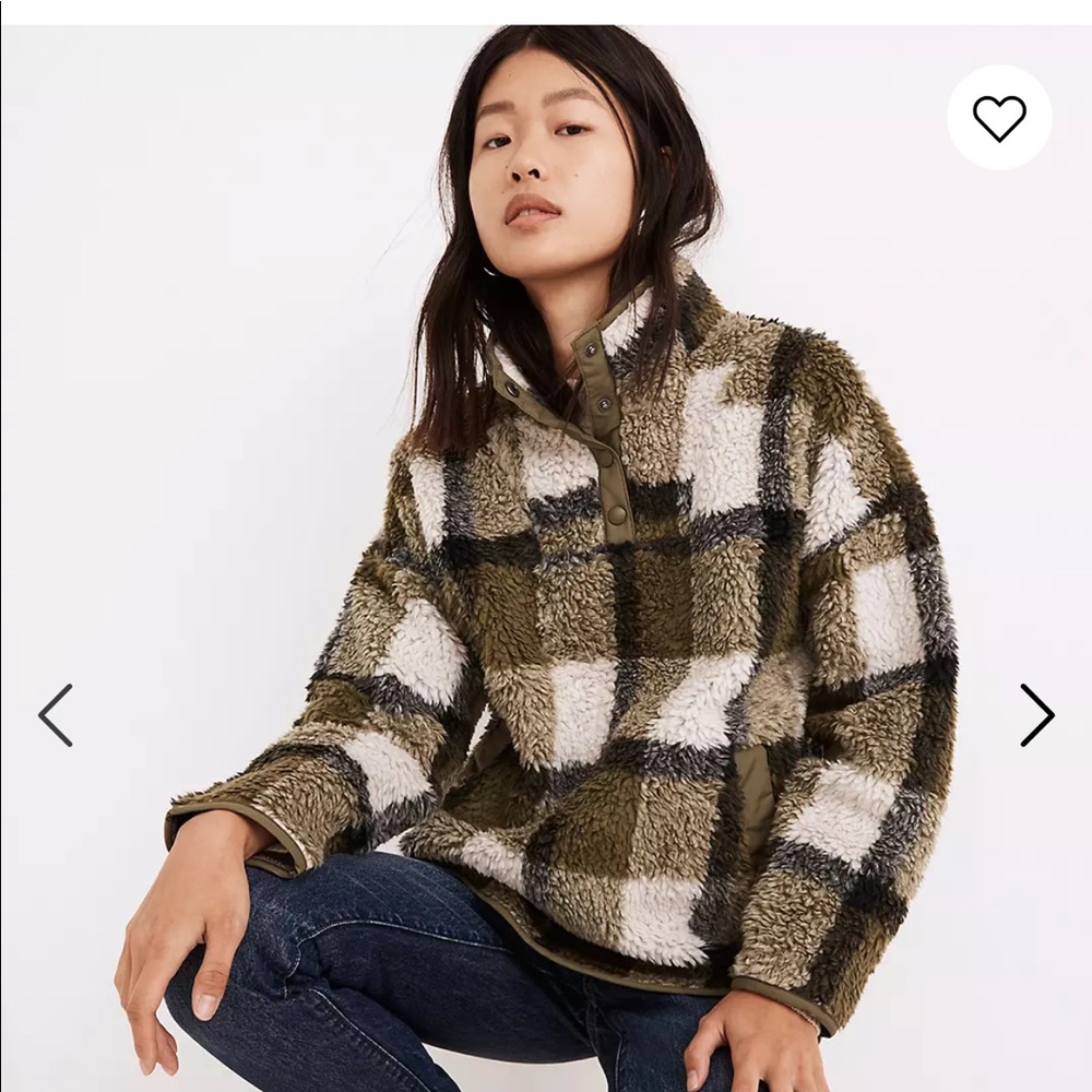 Sherpa pullover. Green black and ivory plaid. NWT